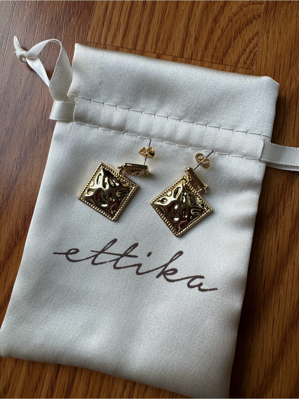ettika Gold Ornate Square Drop Earrings